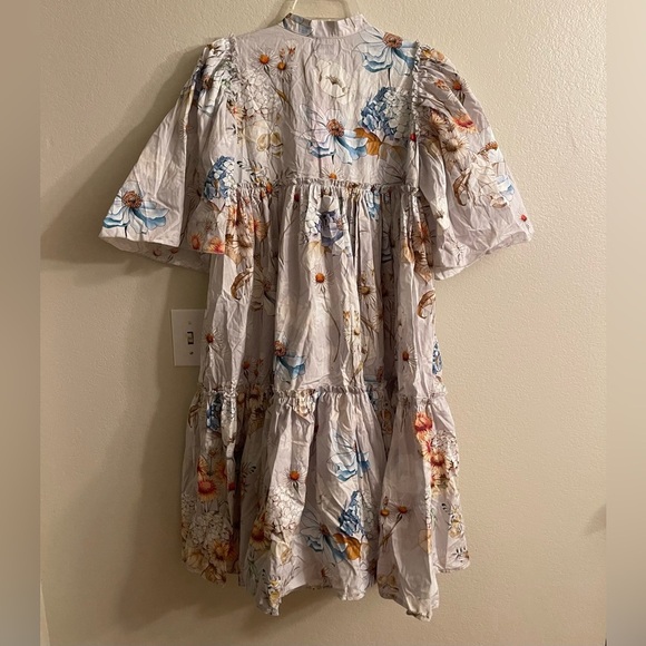 CHRISTINA ROHDE RUFFLED SLEEVE TIERED BOTTOM LIGHT SLATE FLORAL - S - Picture 3 of 4